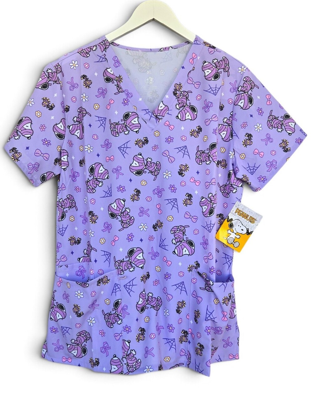 Peanuts Snoopy Mummy Medical Scrub Top Halloween Tunic Purple XL